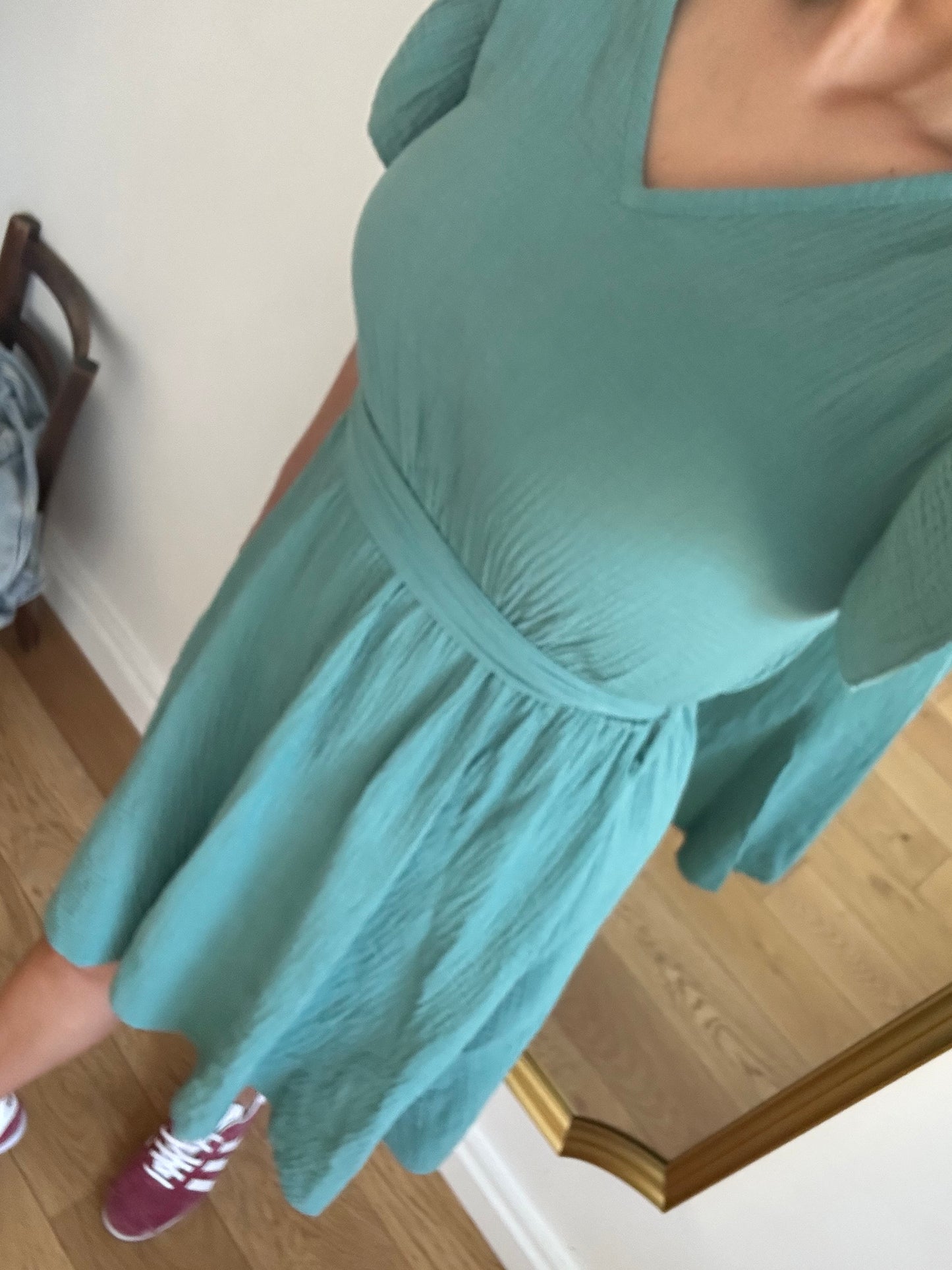 Robe ROMY gaze de coton vert amande