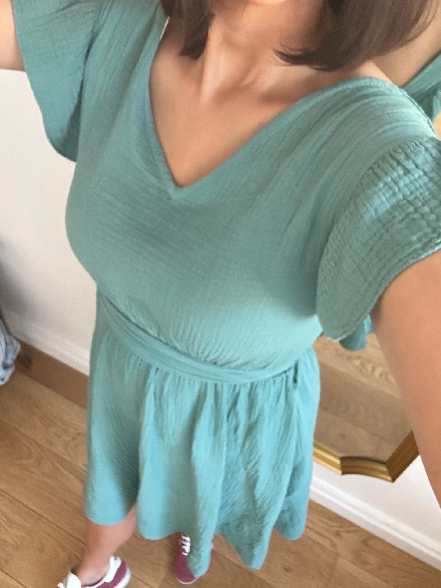 Robe ROMY gaze de coton vert amande