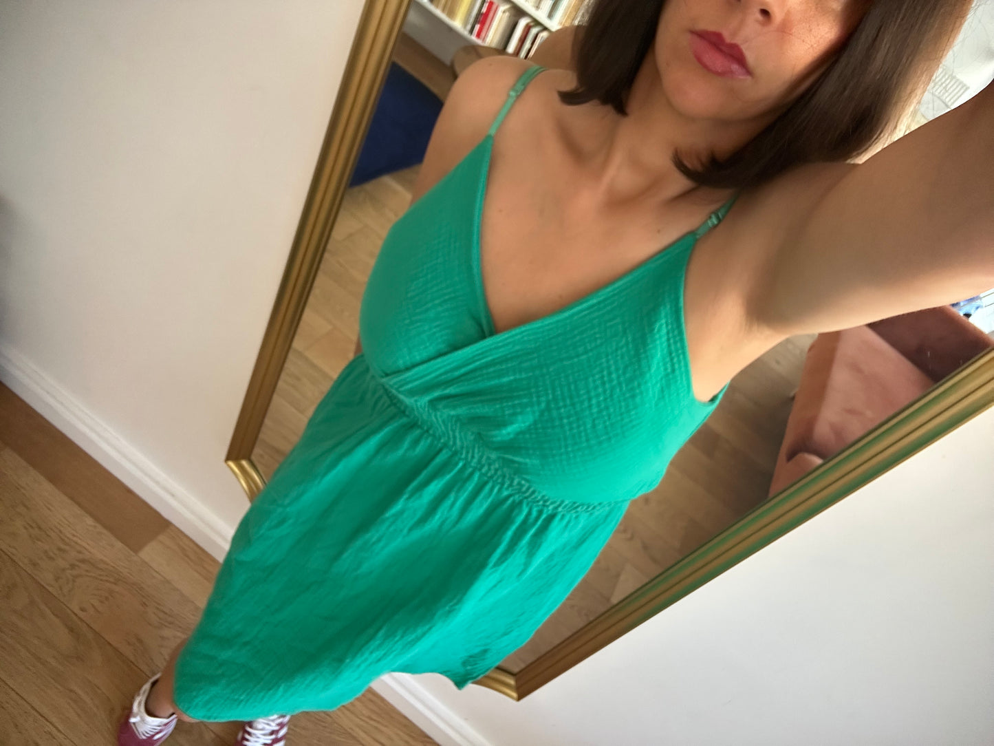 Robe MADERE gaze de coton vert émeraude