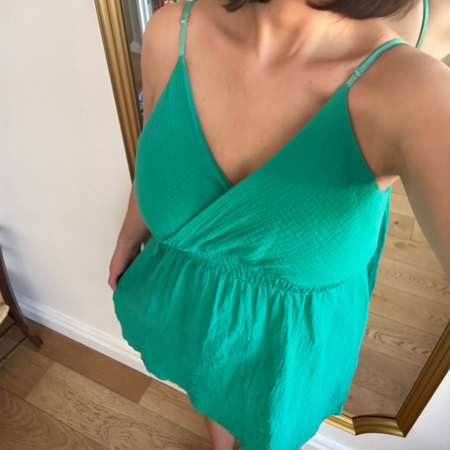 Robe MADERE gaze de coton vert émeraude